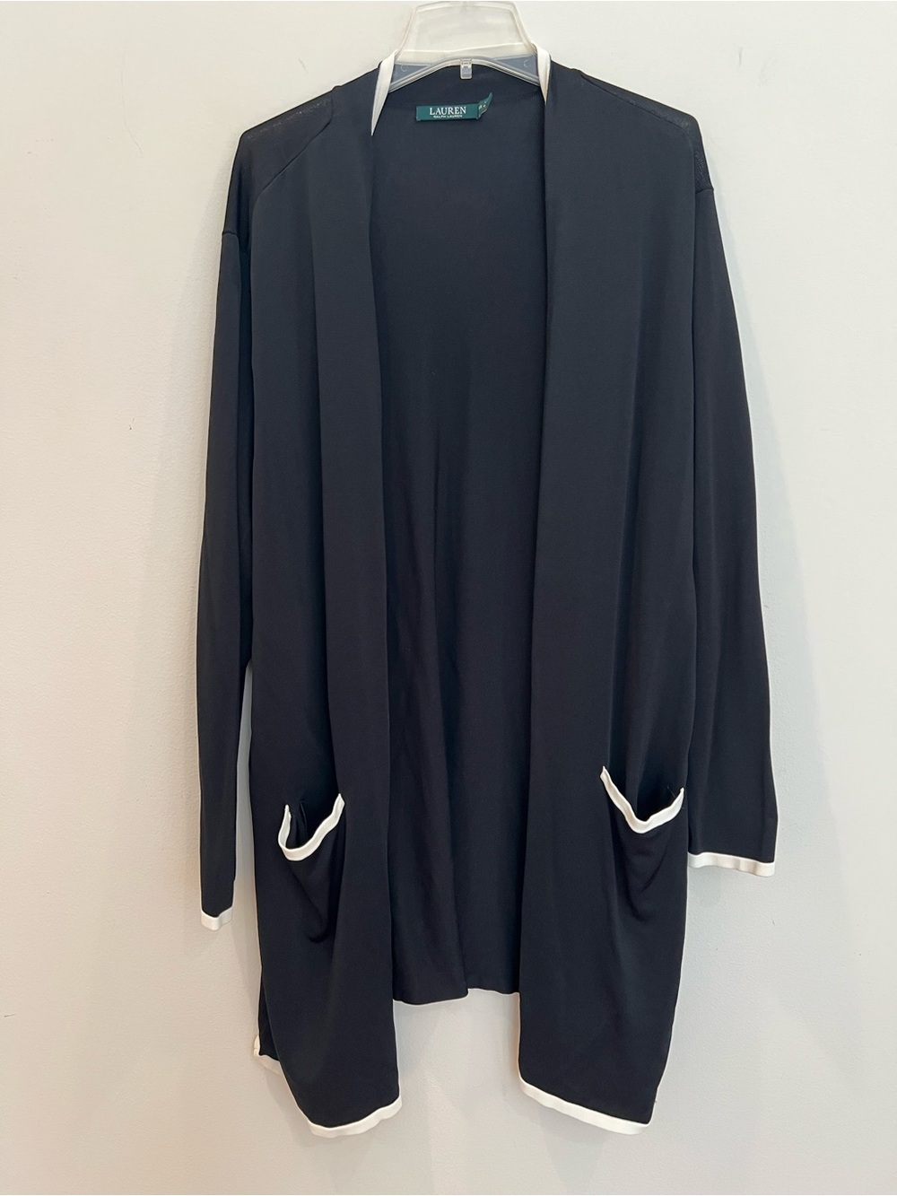 Lauren Ralph Lauren Cardigan Duster Womens 3X Black Cream Lightweight Dressy